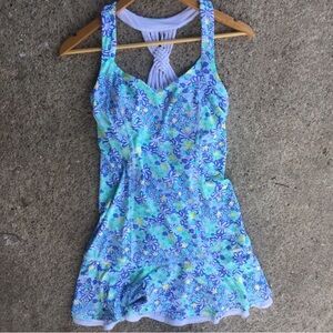 Floral Blue and Green athletic Dress and biker shorts NWOT